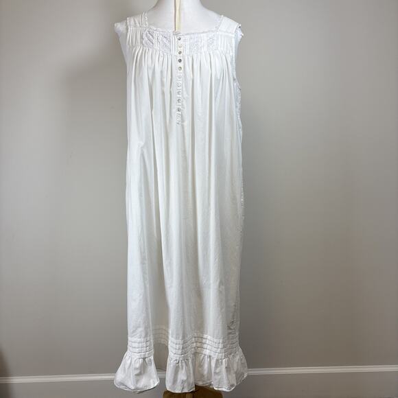 Vintage Eileen Wet Cotton Lawn Lace Nightgown White Sleeveless Ballet Length - Picture 1 of 16